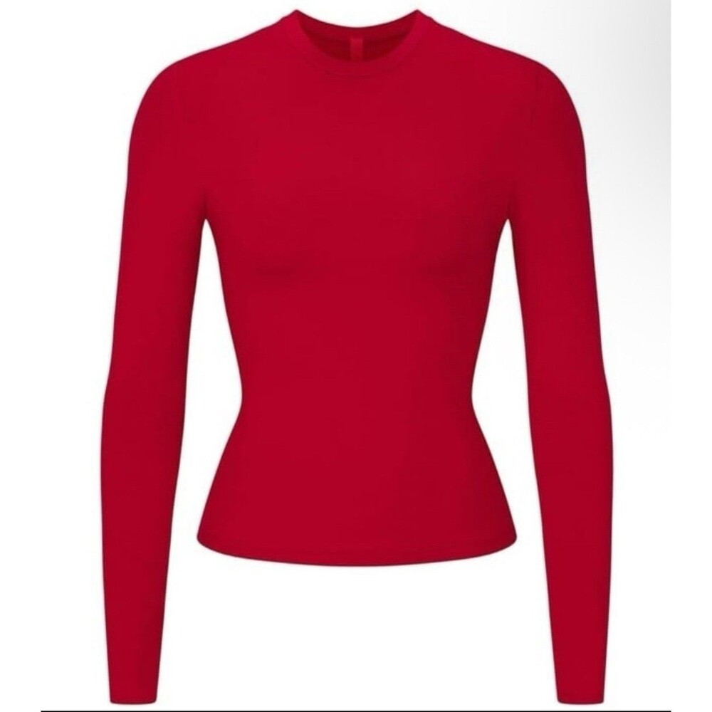 SKIMS Cotton Jersey Long Sleeve T-Shirt cranberry